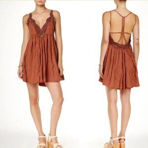 Free People Breathless Mini Slip Dress Boho Copper Rust Color Size XS